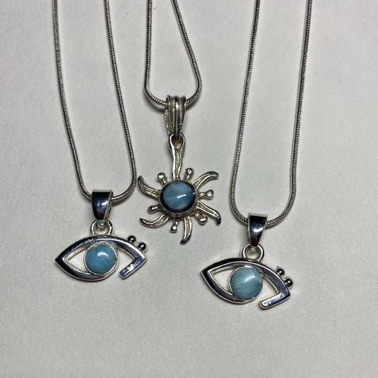 Larimar Small Stone Necklace (925 Silver): You Choose