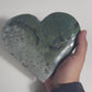 Moss Agate Heart Carving on Stand “K”