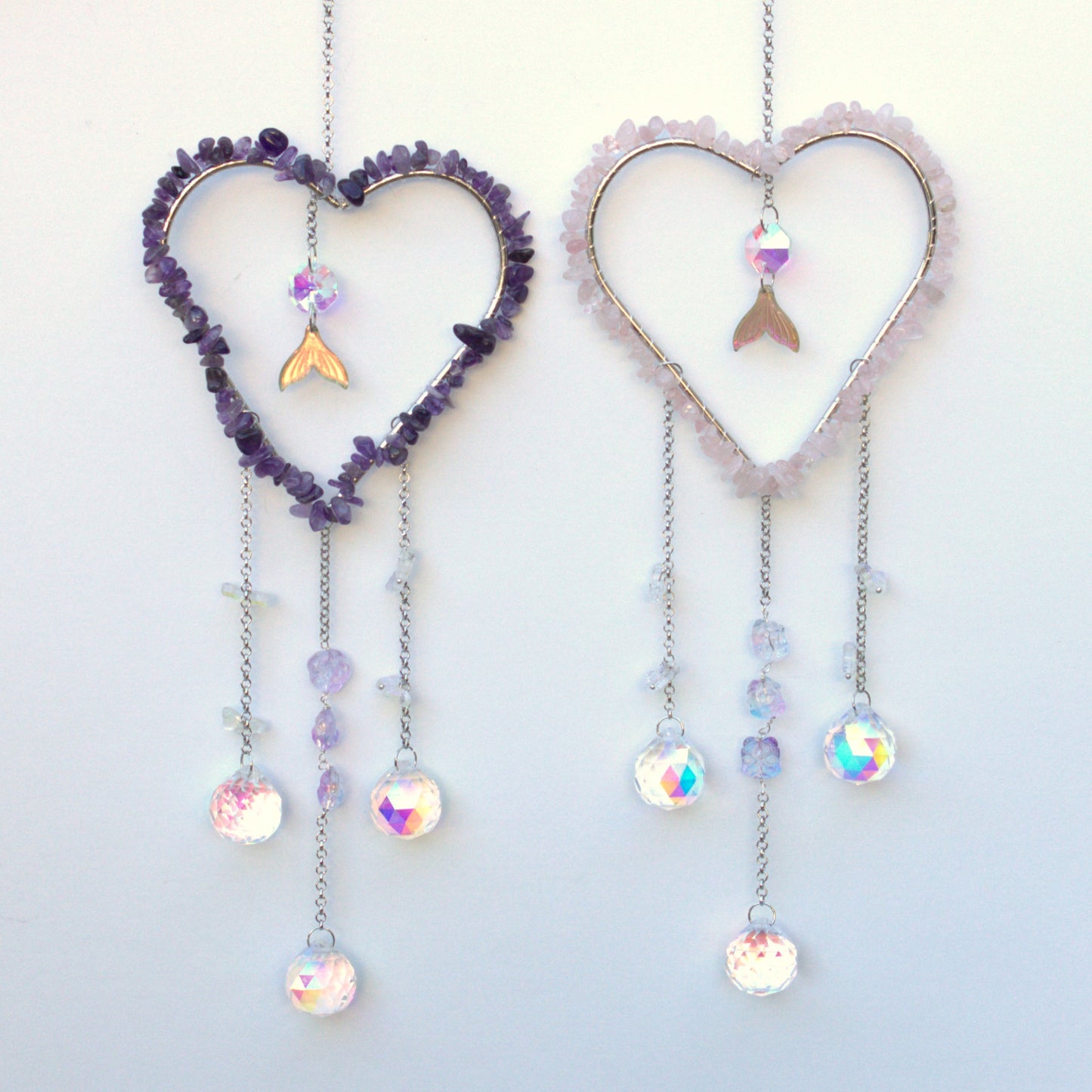 Crystal Chip Heart Mermaid Suncatcher