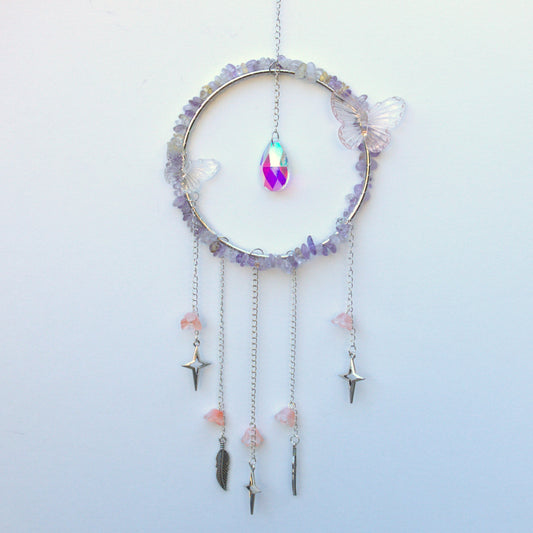 Lavender Amethyst Butterfly Round Suncatcher